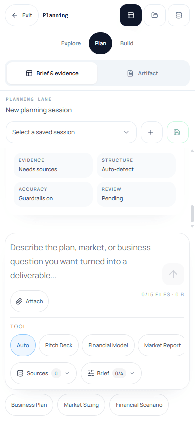 Kona's signed-in planning workspace on mobile