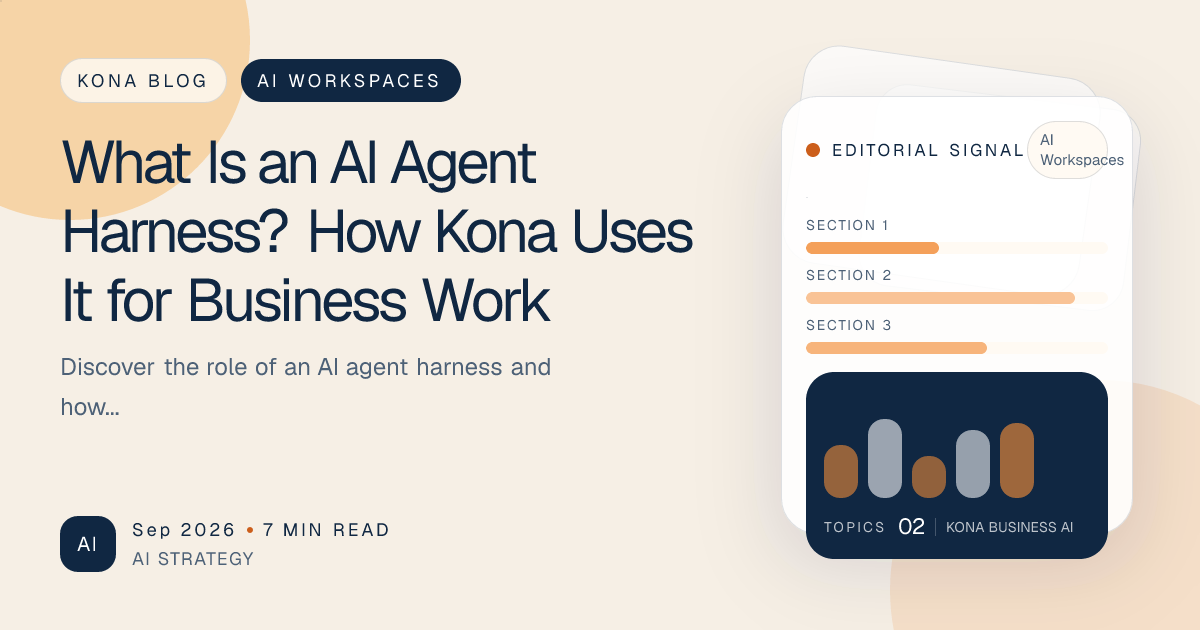 Kona business AI workspace article cover introducing AI agent harnesses