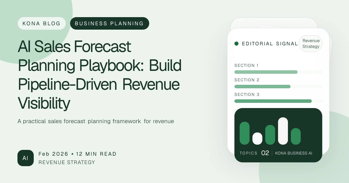 AI sales forecast planning board with pipeline stages, conversion rates, and revenue scenarios
