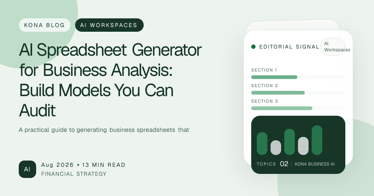 AI spreadsheet generator with inputs, formulas, checks, scenarios, and decision summary